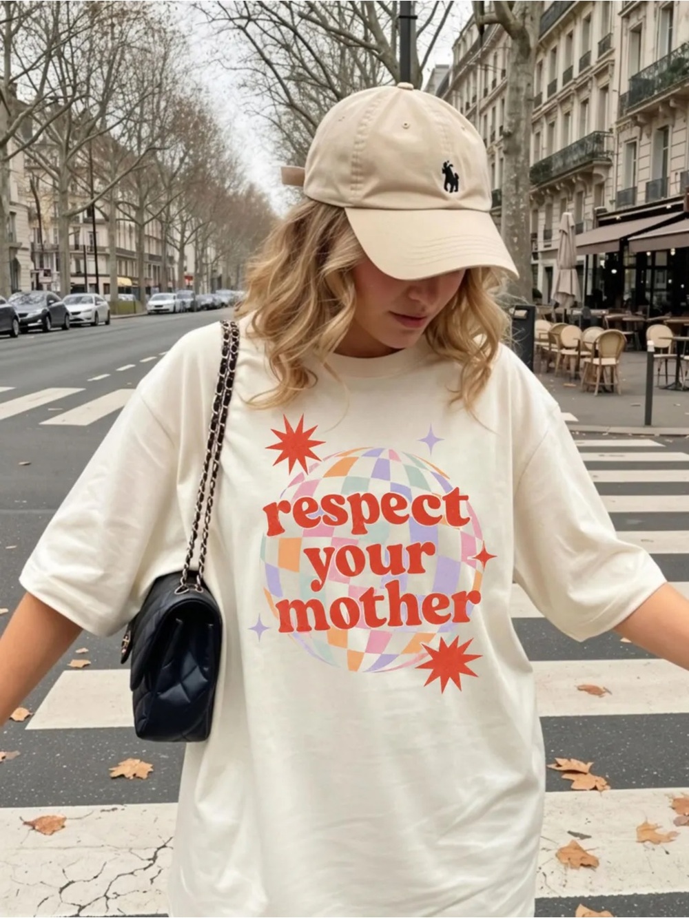 Respect Your Mother Disco Ball Comfort Color Ivory Earth Day Boho Graphic Tee